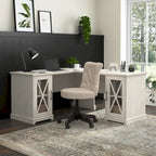 Bureau d'angle en L de style ferme avec armoires de rangement