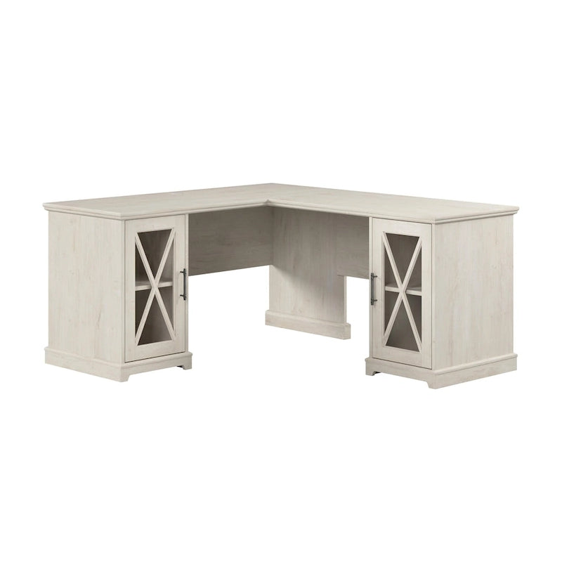 Bureau d'angle en L de style ferme avec armoires de rangement