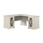 Bureau d'angle en L de style ferme avec armoires de rangement