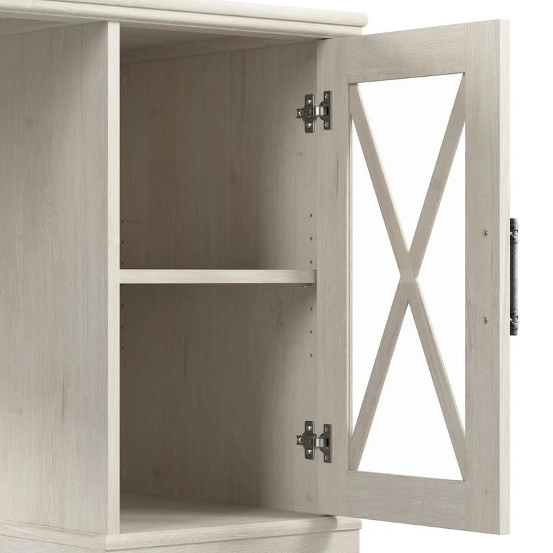 Bureau d'angle en L de style ferme avec armoires de rangement