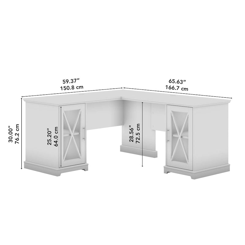 Bureau d'angle en L de style ferme avec armoires de rangement