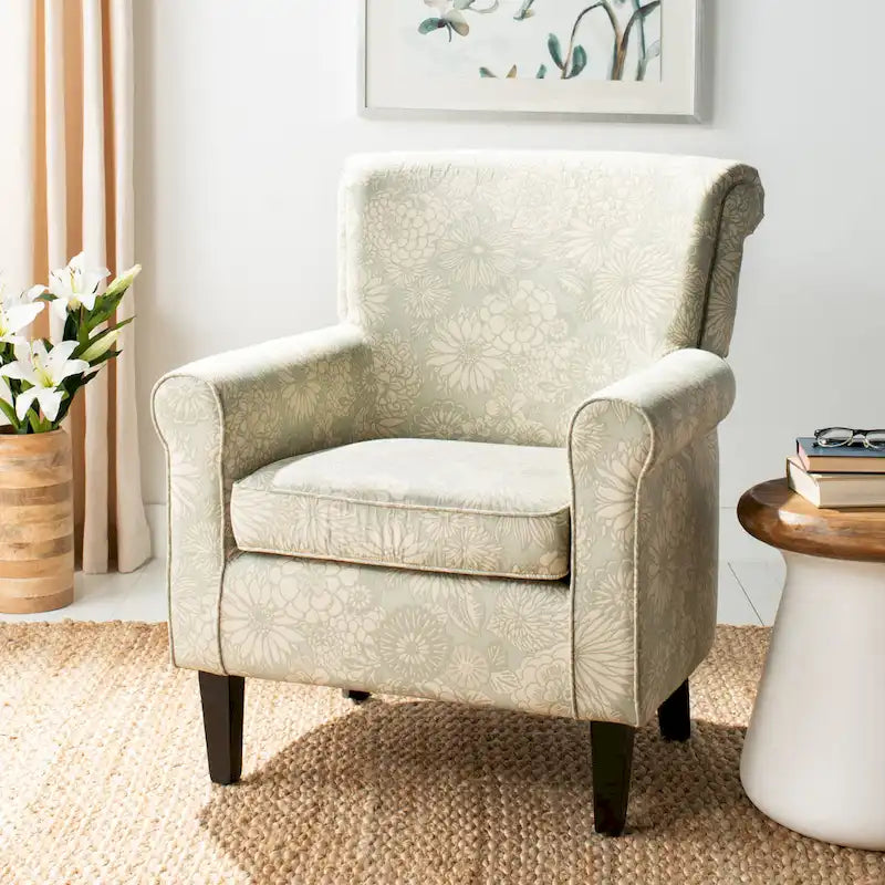 Fauteuil club gris à motif de jardin