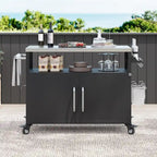 Chariot de cuisine d'extérieur avec plateau en acier inoxydable et armoire de rangement