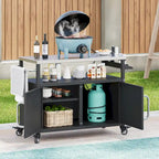 Chariot de cuisine d'extérieur avec plateau en acier inoxydable et armoire de rangement