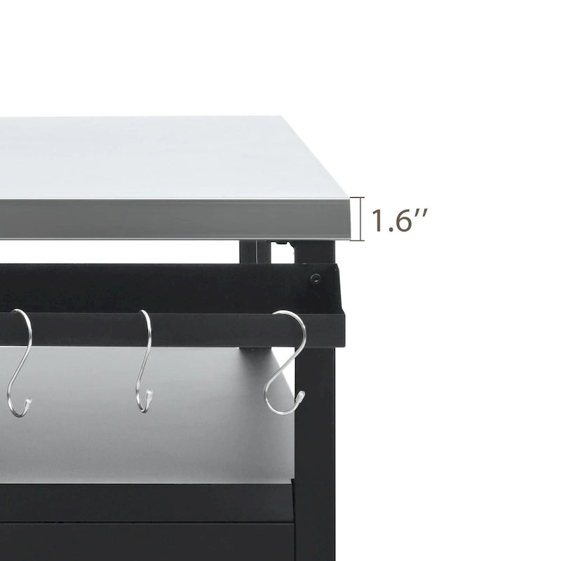 Chariot de cuisine d'extérieur avec plateau en acier inoxydable et armoire de rangement