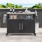 Chariot de cuisine d'extérieur avec plateau en acier inoxydable et armoire de rangement