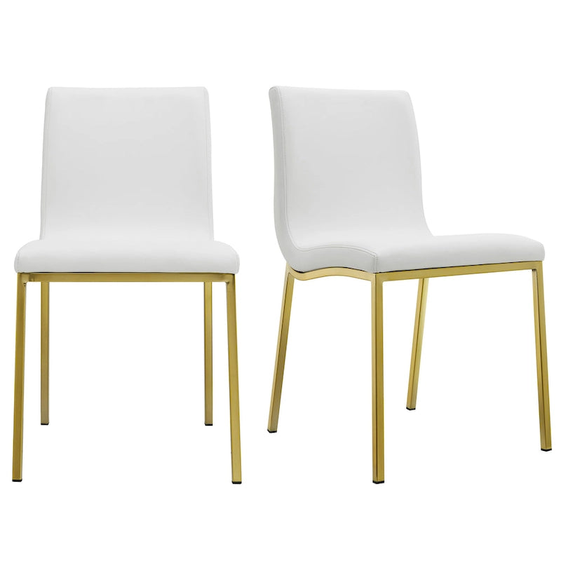 Chaises de salle à manger blanches avec pieds en or brossé (lot de 2)