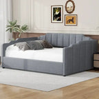 Lit de repos capitonné beige pleine grandeur avec rangement en dessous