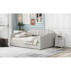 Lit de repos capitonné beige pleine grandeur avec rangement en dessous