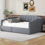 Lit de repos capitonné beige pleine grandeur avec rangement en dessous