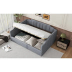 Lit de repos capitonné beige pleine grandeur avec rangement en dessous