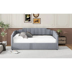Lit de repos capitonné beige pleine grandeur avec rangement en dessous