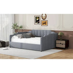 Lit de repos capitonné beige pleine grandeur avec rangement en dessous