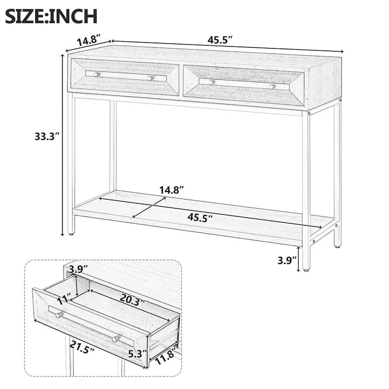 Console en bois avec 2 tiroirs pour entrée