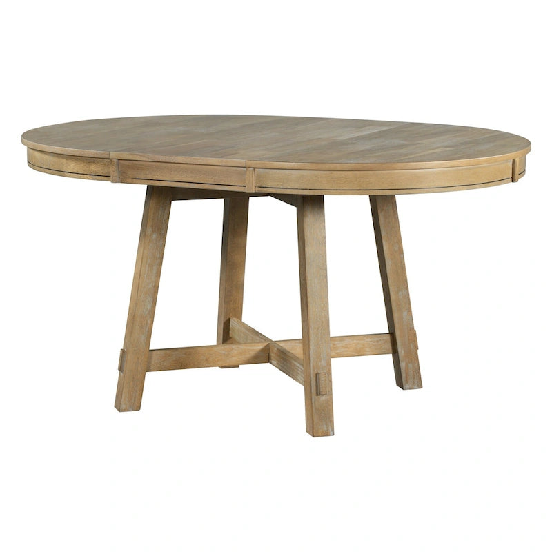 Table de salle à manger ronde en bois massif extensible avec rallonge de 16 pouces
