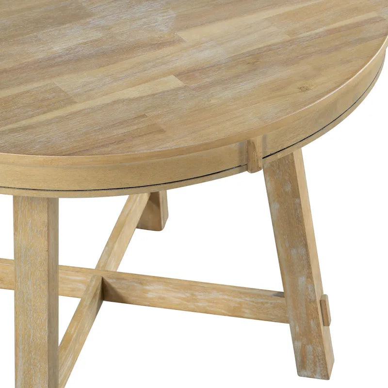 Table de salle à manger ronde en bois massif extensible avec rallonge de 16 pouces