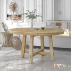 Table de salle à manger ronde en bois massif extensible avec rallonge de 16 pouces