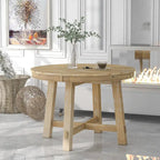 Table de salle à manger ronde en bois massif extensible avec rallonge de 16 pouces