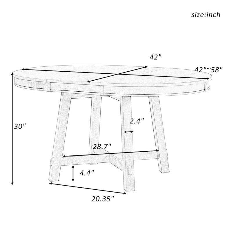 Table de salle à manger ronde en bois massif extensible avec rallonge de 16 pouces