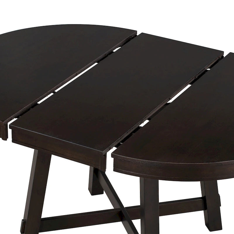Table de salle à manger ronde en bois massif extensible avec rallonge de 16 pouces