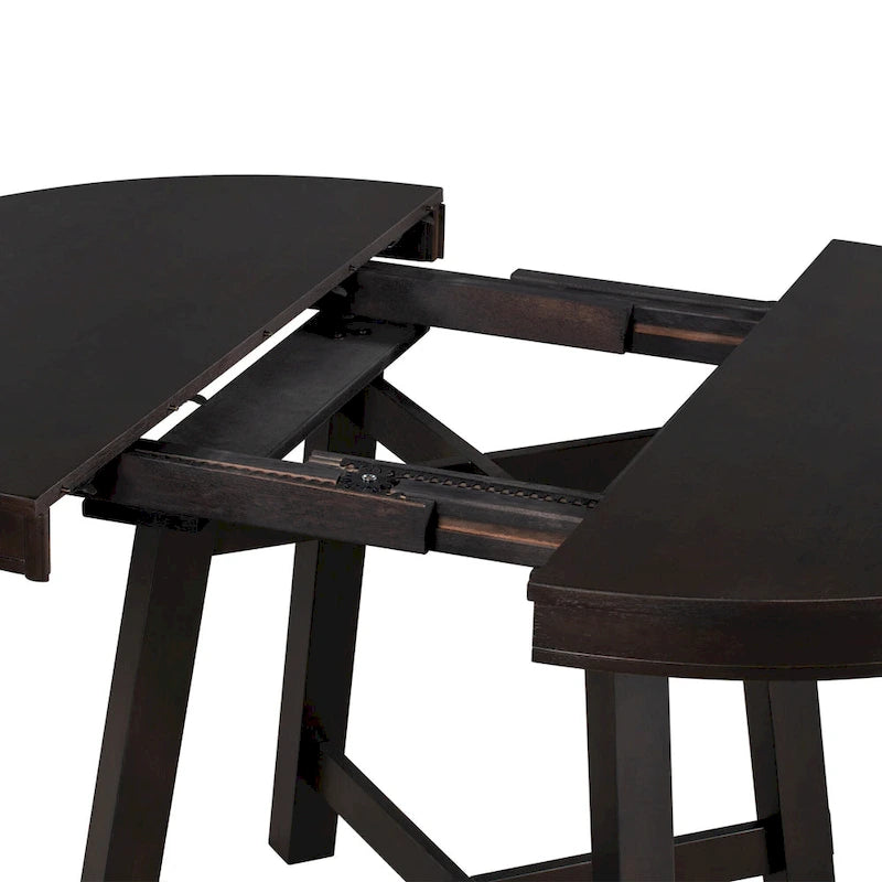Table de salle à manger ronde en bois massif extensible avec rallonge de 16 pouces
