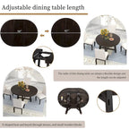 Table de salle à manger ronde en bois massif extensible avec rallonge de 16 pouces