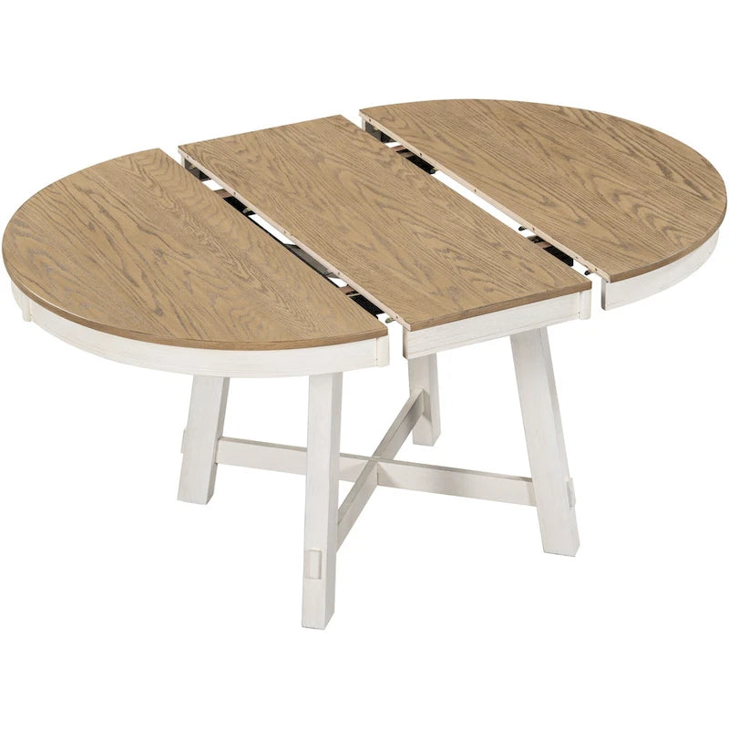 Table de salle à manger ronde en bois massif extensible avec rallonge de 16 pouces