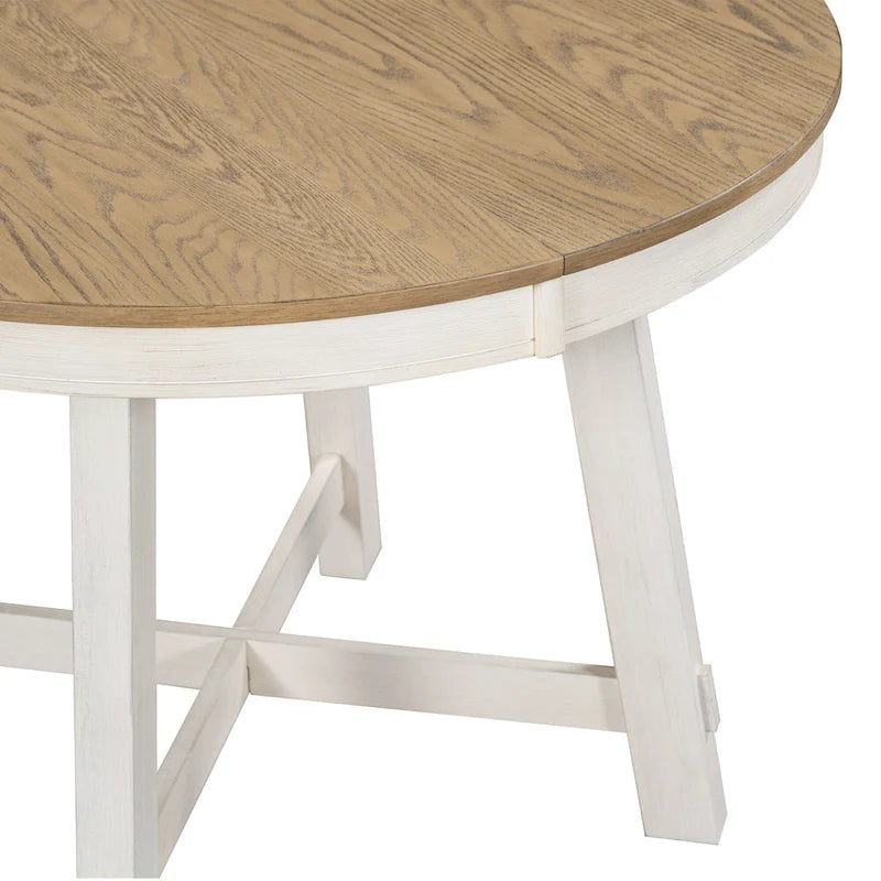 Table de salle à manger ronde en bois massif extensible avec rallonge de 16 pouces
