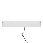 Meuble TV flottant blanc de 63 pouces avec rangement, lumières LED et prise de courant