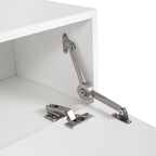 Meuble TV flottant blanc de 63 pouces avec rangement, lumières LED et prise de courant