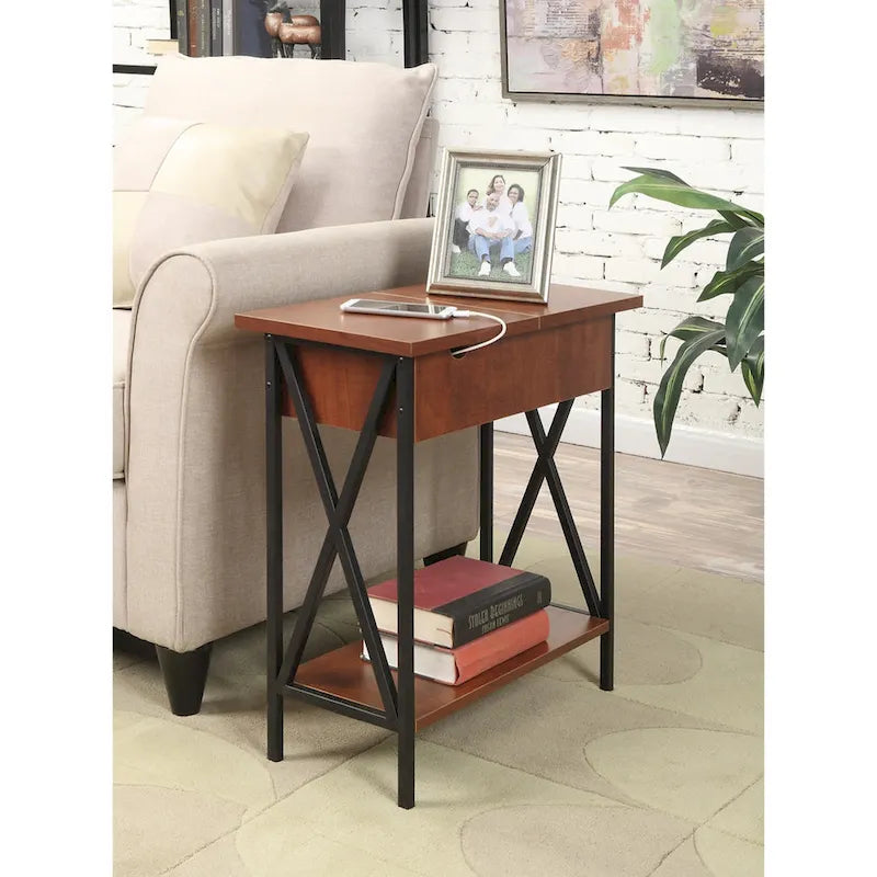 Table d'appoint relevable avec station de charge et étagère