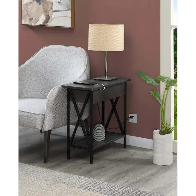 Table d'appoint relevable avec station de charge et étagère