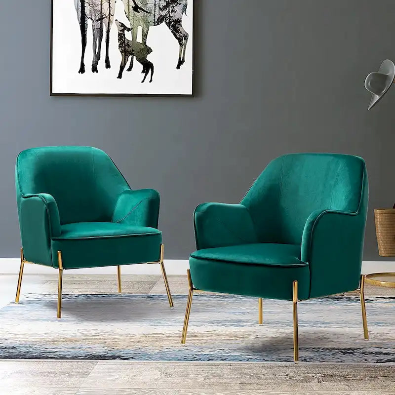 Lot de 2 fauteuils d'appoint en velours avec pieds dorés