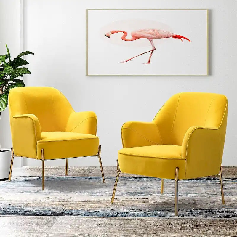 Lot de 2 fauteuils d'appoint en velours avec pieds dorés