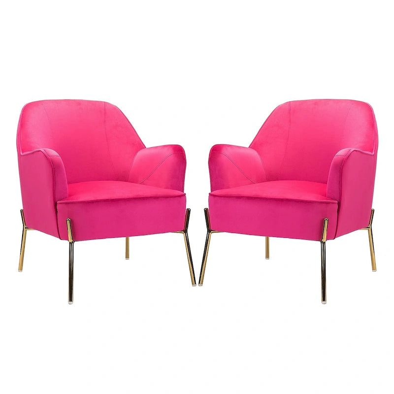Lot de 2 fauteuils d'appoint en velours avec pieds dorés