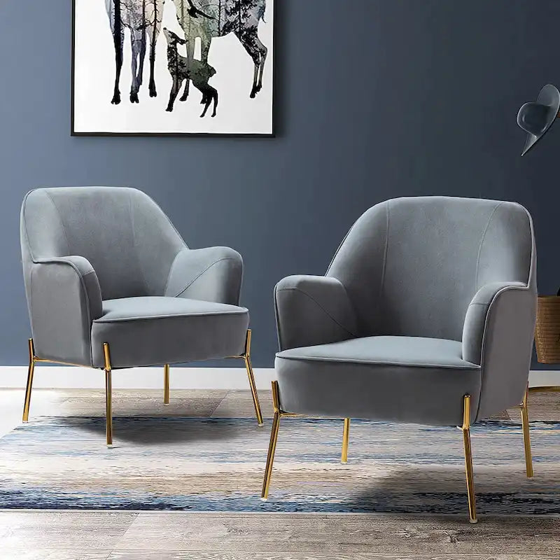Lot de 2 fauteuils d'appoint en velours avec pieds dorés