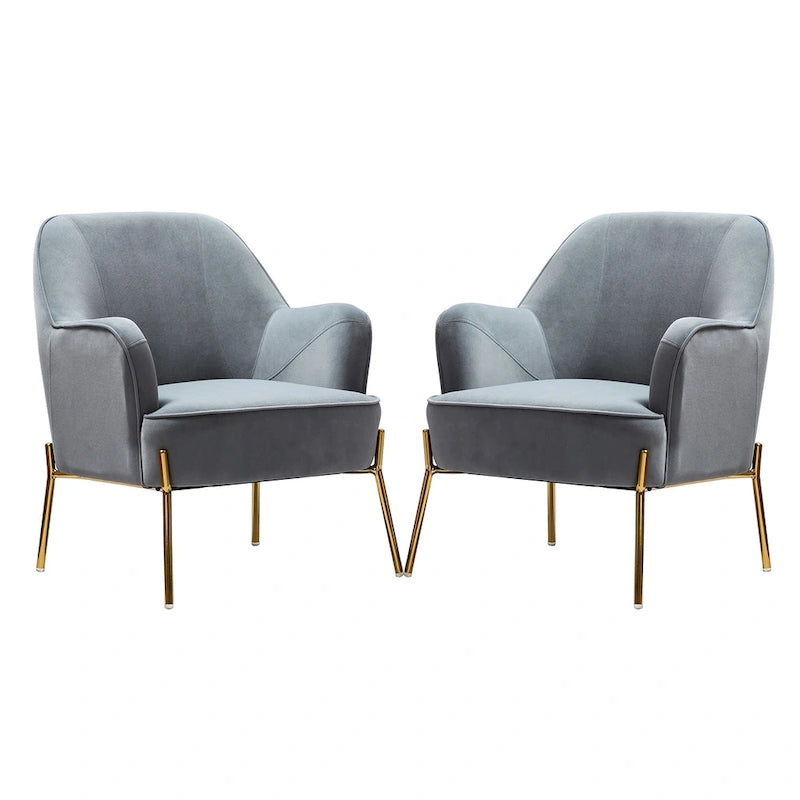 Lot de 2 fauteuils d'appoint en velours avec pieds dorés