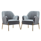 Lot de 2 fauteuils d'appoint en velours avec pieds dorés