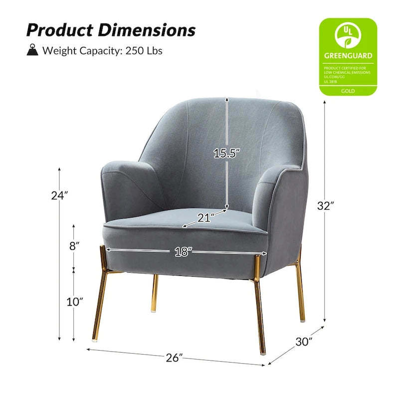 Lot de 2 fauteuils d'appoint en velours avec pieds dorés