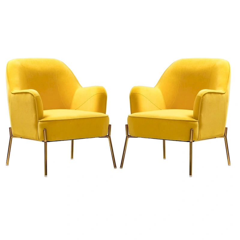 Lot de 2 fauteuils d'appoint en velours avec pieds dorés