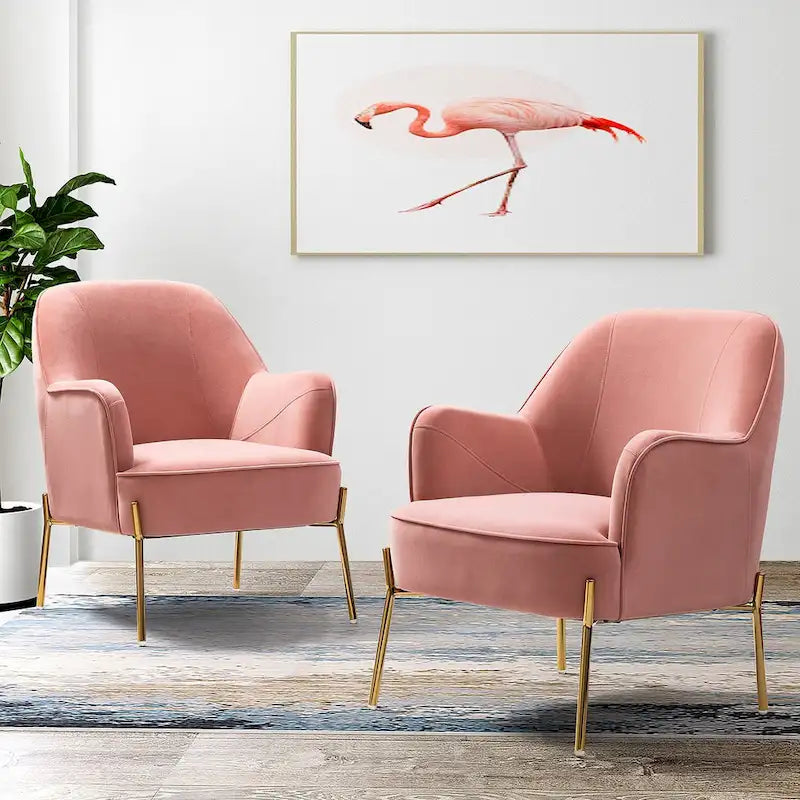 Lot de 2 fauteuils d'appoint en velours avec pieds dorés