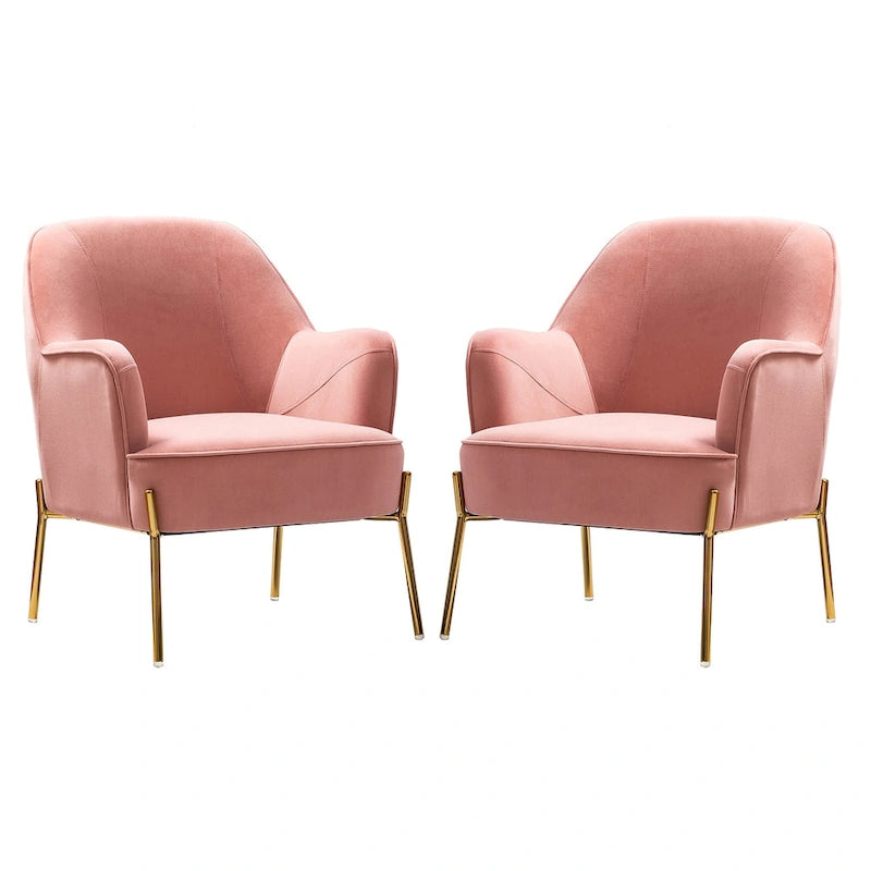 Lot de 2 fauteuils d'appoint en velours avec pieds dorés