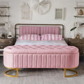 Bouton-touffeté Velours Rangement Ottoman
