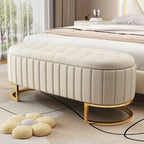 Bouton-touffeté Velours Rangement Ottoman
