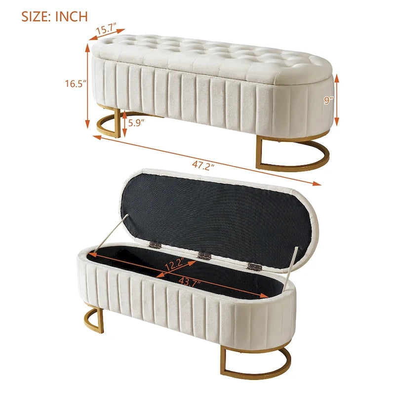 Bouton-touffeté Velours Rangement Ottoman