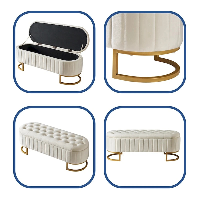 Bouton-touffeté Velours Rangement Ottoman