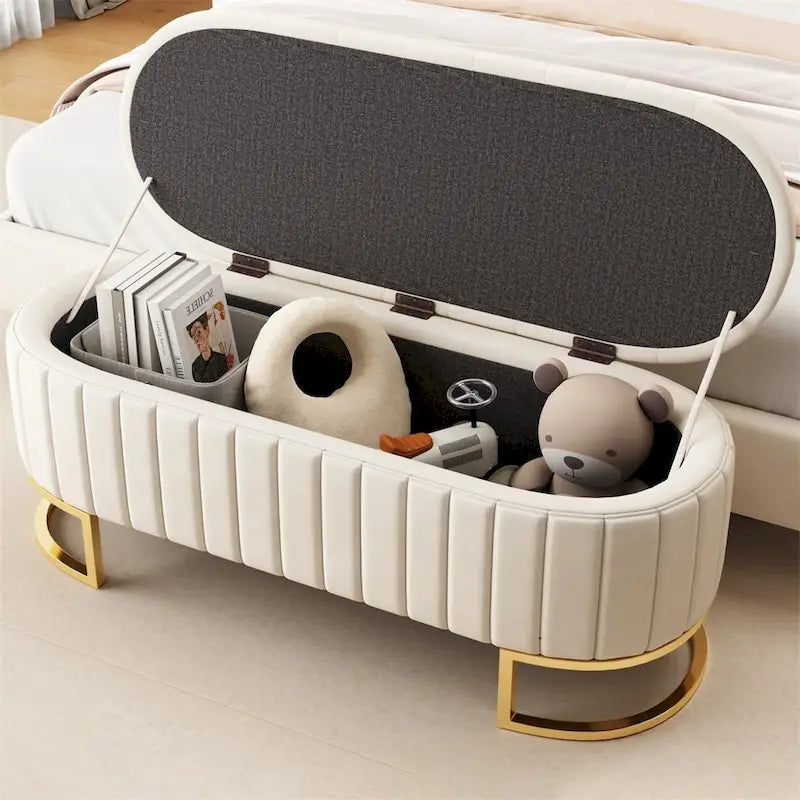 Bouton-touffeté Velours Rangement Ottoman