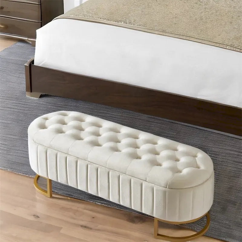 Bouton-touffeté Velours Rangement Ottoman