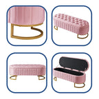Bouton-touffeté Velours Rangement Ottoman
