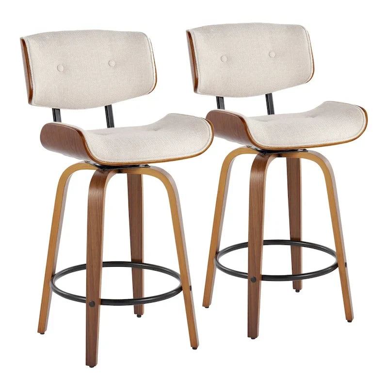 Tabourets de comptoir à hauteur fixe de 26 po avec pieds en bois courbé, ensemble de 2
